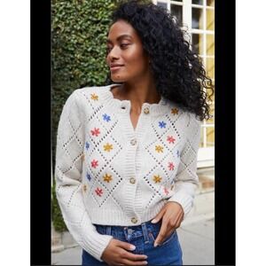 Saylor Surrey Cardigan Sweater‎ Size Medium Cottagecore Diamond Knit Floral